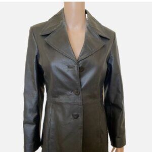 WORTHINGTON Genuine Black LEATHER Blazer Jacket Petite Medium - Excellent